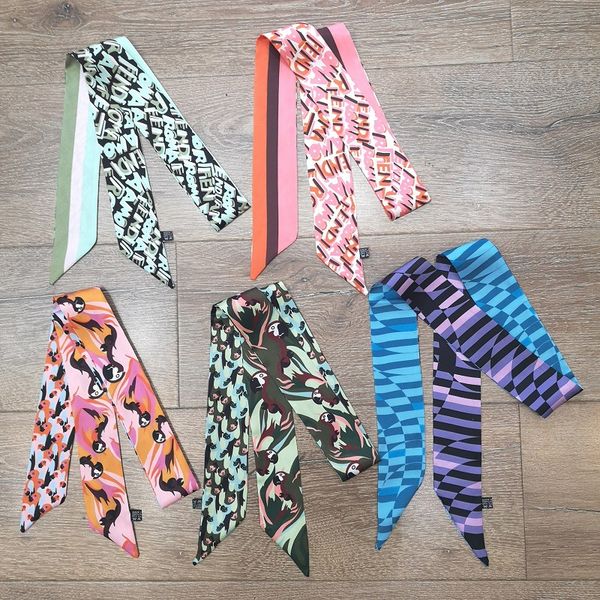 

2021 luxury designer headband brand silk scarves women's wear small scarf neckerchief 5*100cm, Blue;gray