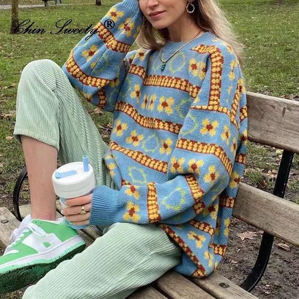 

women's sweaters retro listrado blusas femininas pulÃ´ver s outono inverno solto manga comprida o-pescoÃ§o malhas harajuku estilo rua sen, White;black