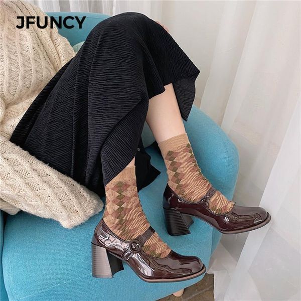 

dress shoes jfuncy women's shoe round toe buckles chunky heel high heels solid casual mary jane pumps temperament luxury women, Black