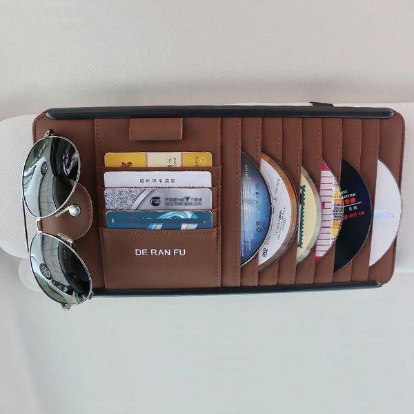 

car organizer leather multifunctional sun visor storage bag cd cards sunglasses holder clip tidy high quality