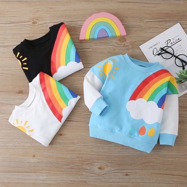 

1-6y infant baby girls boys sweatshirt rainbow print long sleeve pullover autumn 3 colors, White