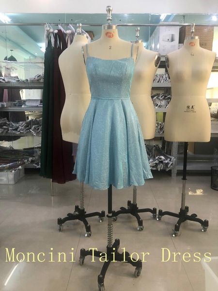 

party dresses 2022 sky blue luckgirls spaghetti straps glitter short a line ball gown homecoming with pocket -mocini tailor, White;black