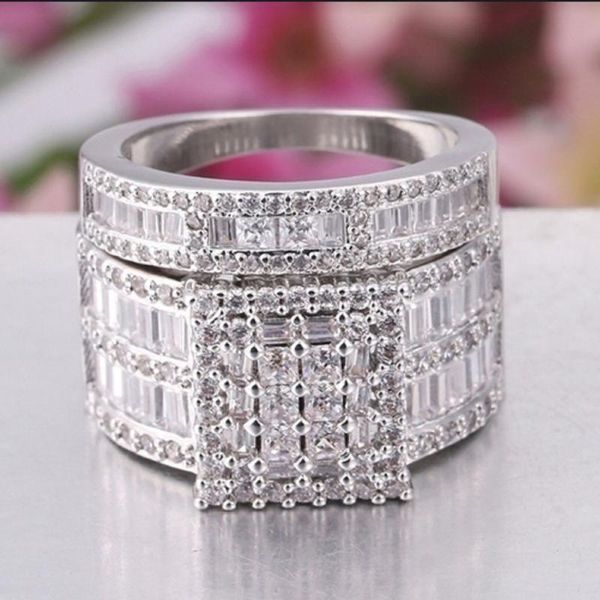 

wedding rings set of silver ring two-piece white zircon row brick jewelry european and american ladies domineering, Slivery;golden