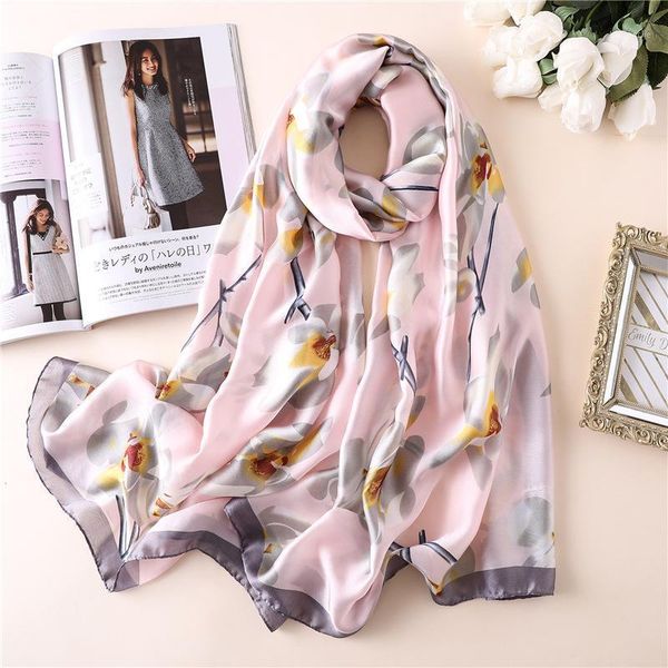 

new silk scarves beautiful flower design women 's summer shawls scarfs air conditioning wraps scarves hijab1, Blue;gray