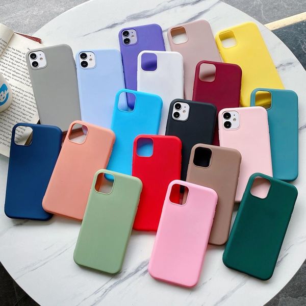 Slim Matte Candy Color Macio TPU Capas telefônicas para iPhone 12 11 Pro Xs Max XR x 8 7 6 Plus Se Samsung S20 Fe Note 20 Ultra A51 A71 A21S Case
