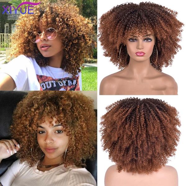 

synthetic wigs african ombre glueless cosplay short hair afro kinky curly with bangs for black women high temperature