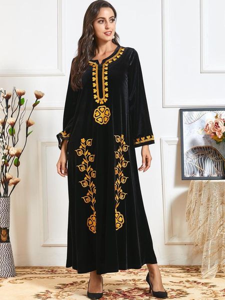 

ethnic clothing muslim dress fashion autumn/winter plus size velvet gold embroidery long sleeve loose dresses abaya dubai turkey, Red