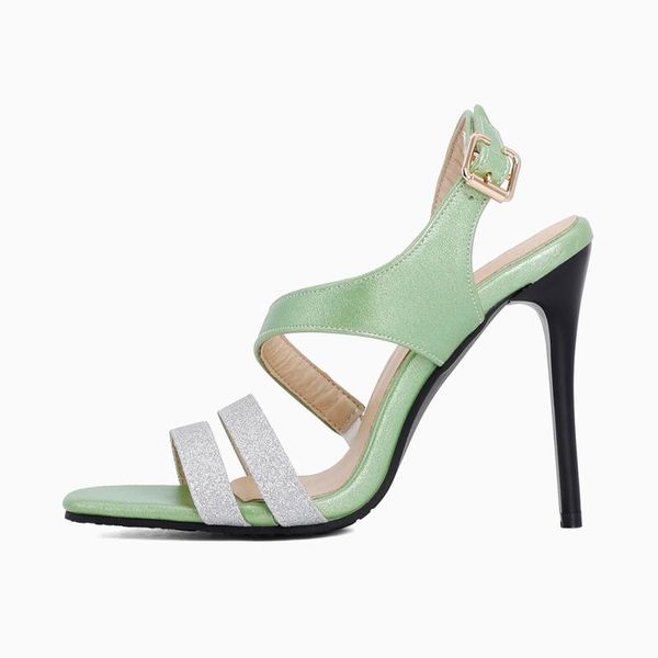 

arden furtado 2021 summer fashion elegant buckle women's shoes contracted stilettos heels color matching green sandals, Black