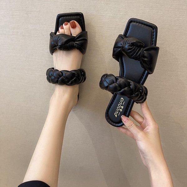 

slippers women's flip flops 2021 the fashion leisure solid color open toe sandals all-match comfortable flat shoes female, Black