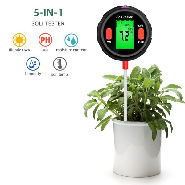

meters soil tester digital 5-in-1 ph meter moisture levels temperature sunlight intensity humidity plant
