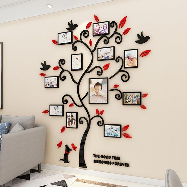 

frames 3d stereo acrylic crystal wall sticker happiness po frame tree living room bedroom cozy sofa decorative painting