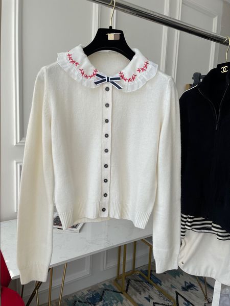 

new bow cashmere cardigan in autumn and winter, White