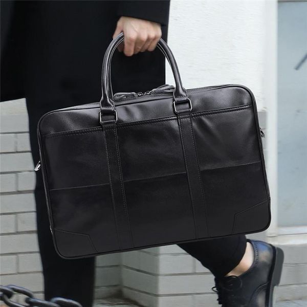 

briefcases pooloos vintage black coffee genuine leather men briefcase messenger bags portfolio 14'' lapbusiness men's office