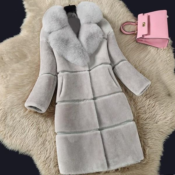 

women's fur & faux 2021 winter women collar coat female luxury loose overcoat korean fake sheep shearing plush mid-length o12, Black
