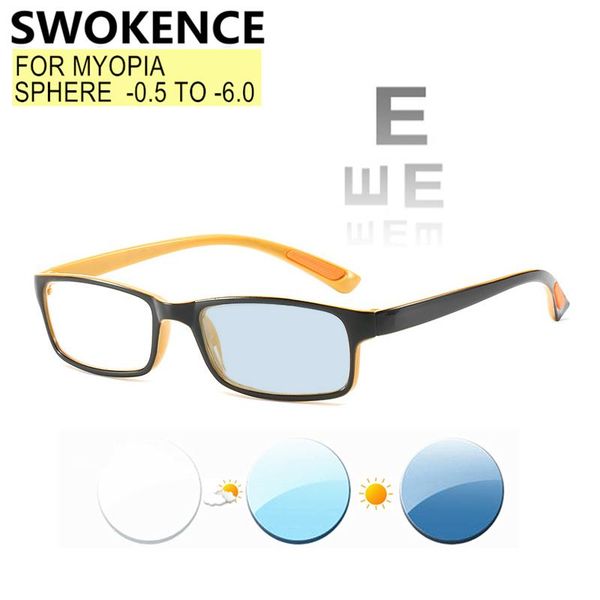 

sunglasses swokence pochromic anti blue ray myopia glasses prescription -0.5 to -6.0 women men nearsighted spectacles for cylinder f109, White;black