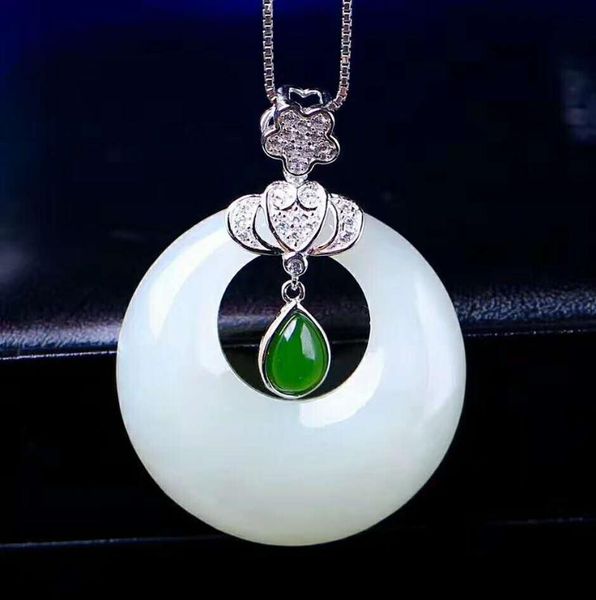 

lockets hetian baiyu silver inlay pendant white jade solid color h31#
