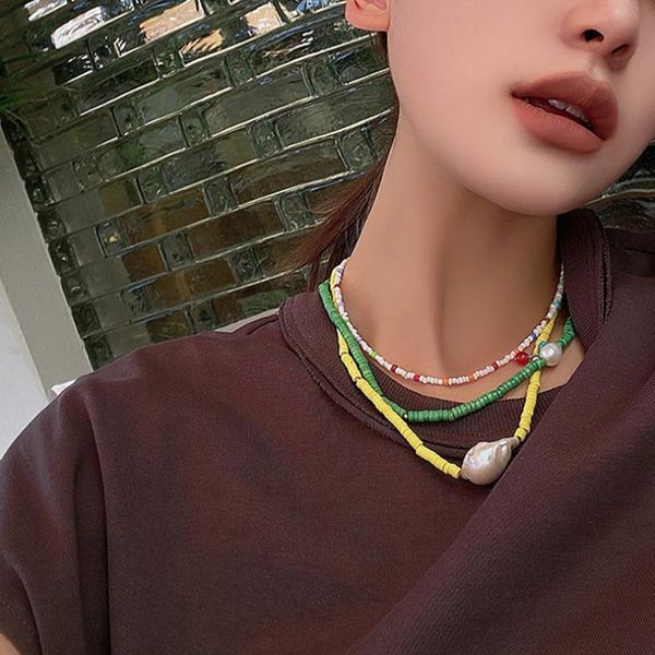 

chokers xiaoboacc bohemian beads necklace for women goth vintage multilayer girls pearl choker chains wholesale, Golden;silver