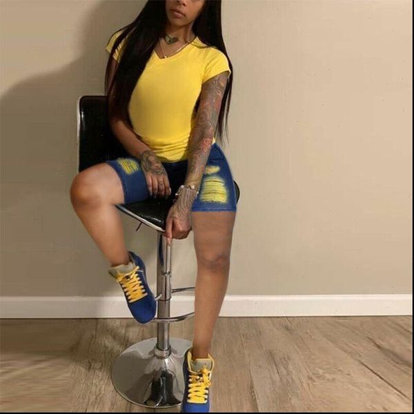 

women shorts summer broken denim ripped holes high waist short yellow jeans ant skinny woman plus size s 3xl, White;black