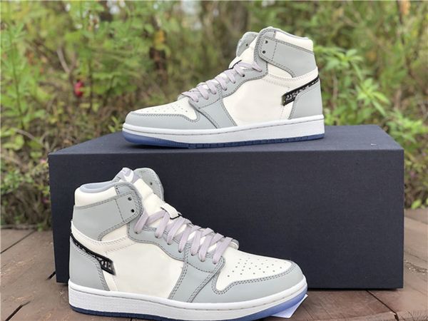 

genuine jumpman 1 high-men's basketball shoes gray and white color matching sports shoelace shoe box full size 40--45