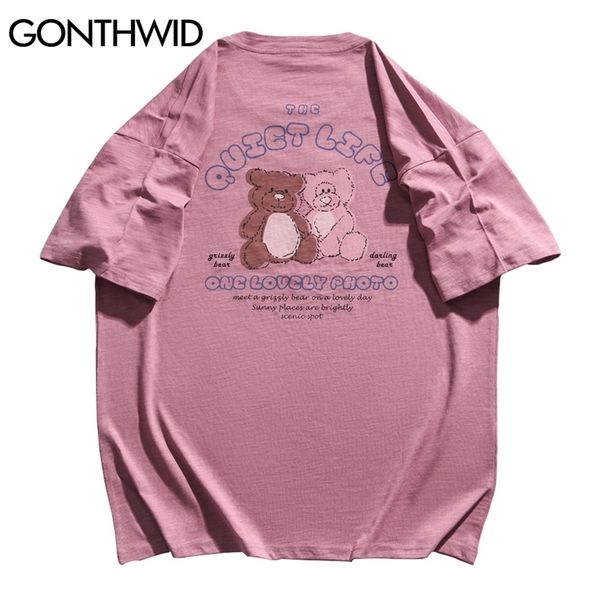 

tshirts harajuku cartoon bear streetwear tees shirts hip hop casual short sleeve t-shirt fashion mens cotton loose 210602, White;black