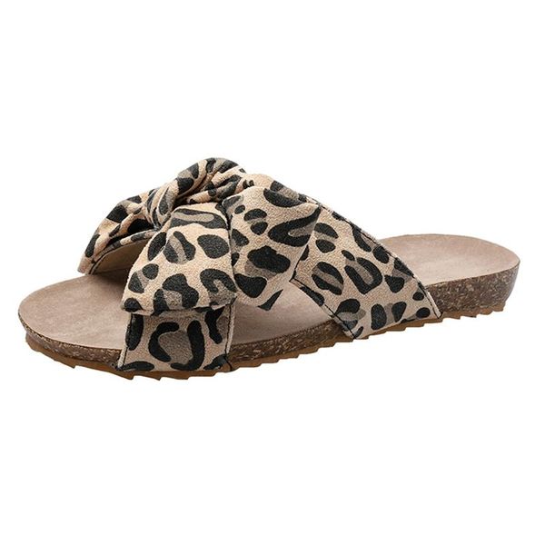

slippers leopard beach for women summer slides flip flops bow knot ladies home buty damskie plus size 42, Black