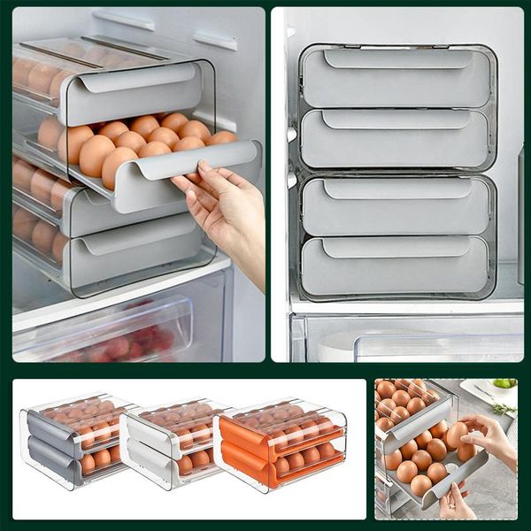 

storage bottles & jars kitchen eggs box drawer type transparent double-layer egg holder organizer 32 boxes durable container household