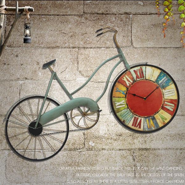 

american retro wall pendant cafe decoration bar simulation bicycle living room nostalgic clock lb60909 decorative objects & figurines