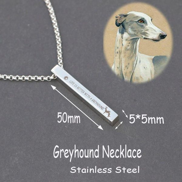 

chains men greyhound necklace galgo rescue bar pendant stainless steel whippet dog jewelry grey hound chain, Silver