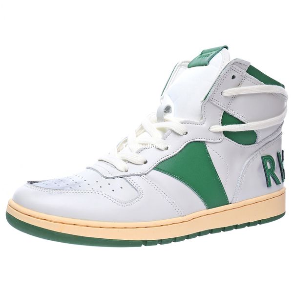 

rhude rhecess distressed leather high-shoes for mens skates boot men skate boots women sports shoe womens sport casual sneaker in white gree, White;red