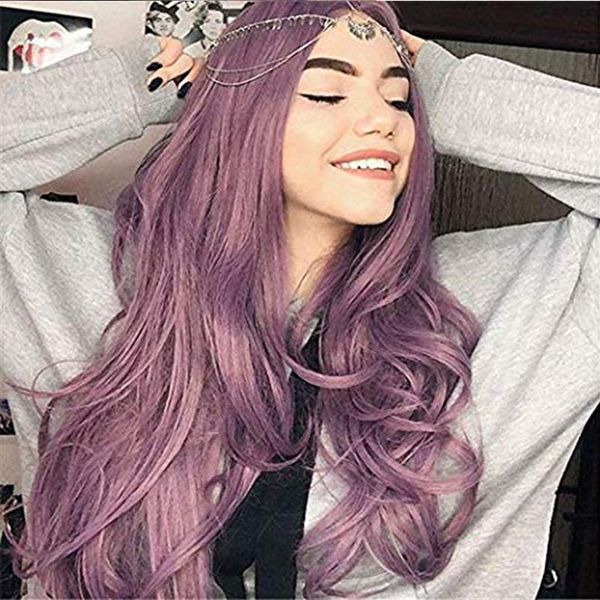 

14inch long straight curly purple in hairheat-resistant real swiss lace front wigs human hair wigs baby hair for black women