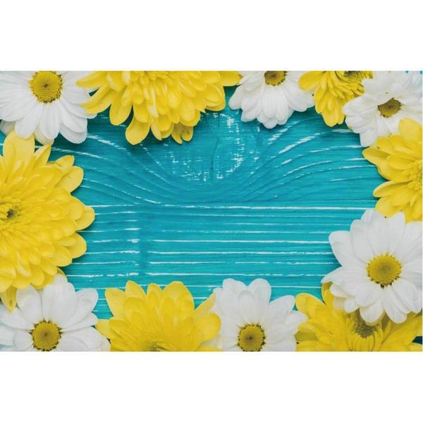 

party decoration blue wooden board backdrop yellow white chrysanthemum background birthday baby shower wedding po booth props