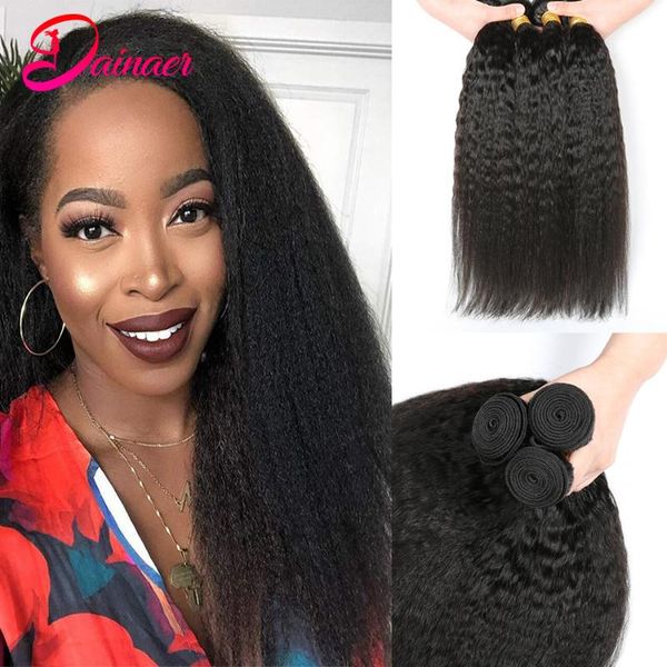 

human hair bulks peruvian kinky straight weaves bundles 1/3/4 pcs 100% virgin extensions dainaer, Black