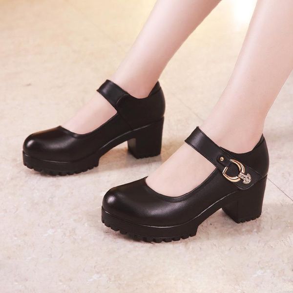 

dress shoes big size 32-43 medium square heel leather women pumps 2021 spring fall wedding ladies office model shoe, Black