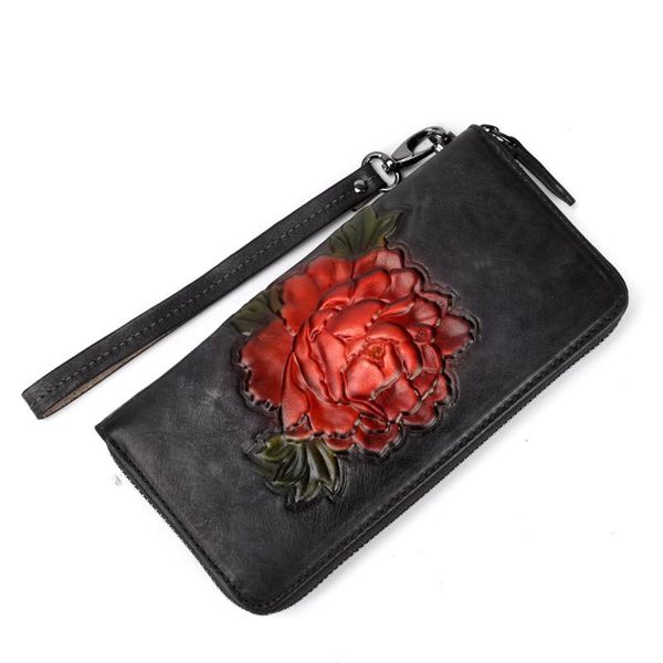

wallets vintage men clutch male long natural genuine leather purse men's carteiras mujer man handy bags, Red;black