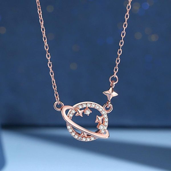 

chains fashion cubic zircon moon star necklace rose gold for women korean style wedding jewelry, Silver