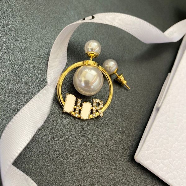 

/ asymmetric earrings dijia jewelry fashion 2021 pearl dejia cd luxury letter designer inlaid diamond temperament popular for women, Red;brown