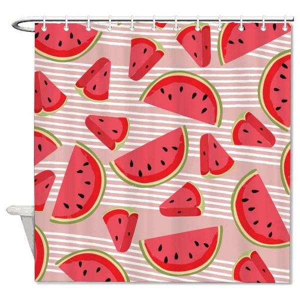 

line red watermelon pattern waterproof shower curtains for bathtub shower novelty fabric bathroom liner decorative polyester