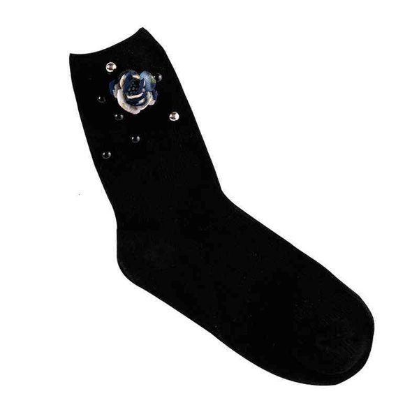 

socks hosiery cloth handmade pearl cotton pile korean versatile medium tube sock's fashion socks, Black;white