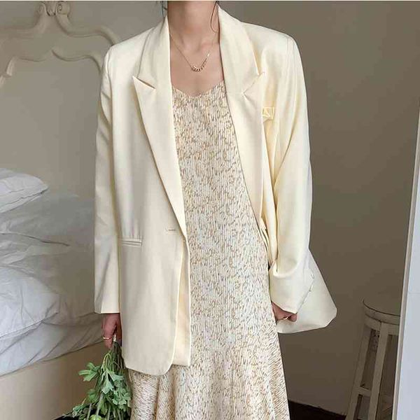 

spring temperament single button blazer women long sleeve all match mujer coat chic pockets design white suit women 210514, White;black