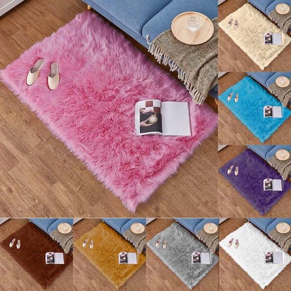 

carpets wool imitation sheepskin rugs faux non slip bedroom shaggy carpet mats^15