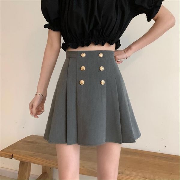 

pleated summer short design sense women skirts gray high waist thin a line korean style, Black