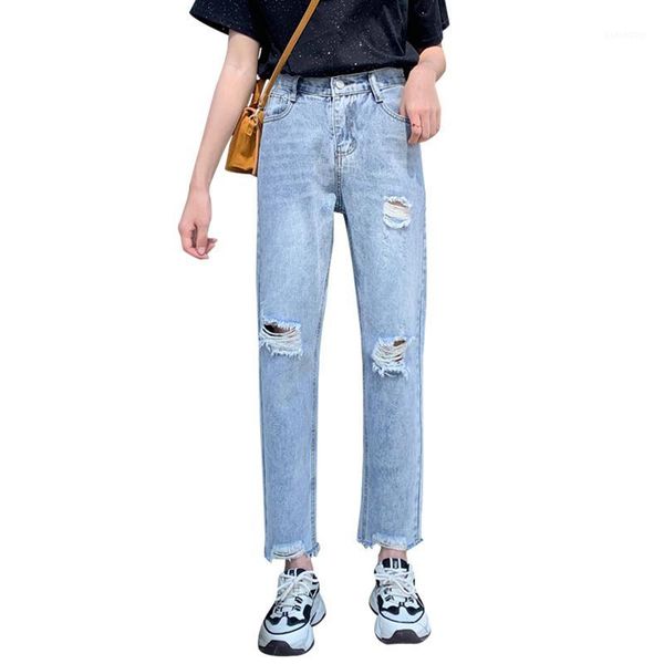 

women's jeans hole straight loose summer thin section tide high waist elegant wide leg cec pants1, Blue