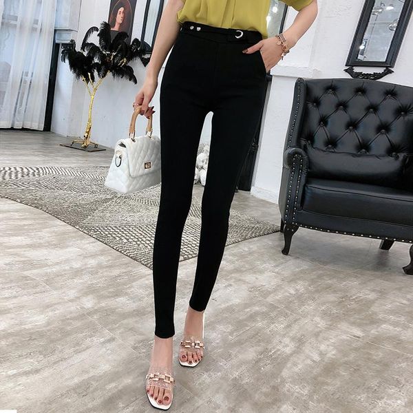 

women's pants & capris autumn tight pencil pantalons female high waisted slim trousers women pu skinny stretch, Black;white