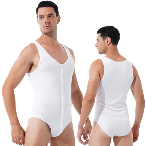 

men' tank summer men o neck sleeveless bodysuit sports gym fitness clothing solid leotard press button closure skinny jumpsuits, White;black
