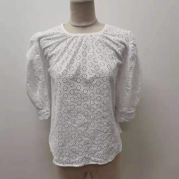 

women's blouses & shirts women shirt 2021 spring and summer hollow lace edge solid color blouse or, White