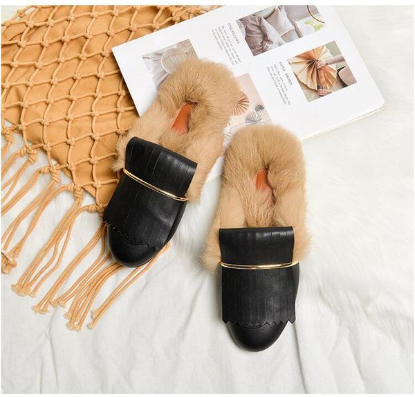 

outer wear furry muller shoes women 2021 autumn and winter fashion slippers lazy fur warm baotou, Black