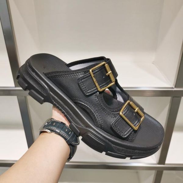 

sandals thick bottom with leather men's shoes, Black