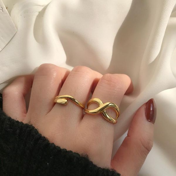 

cluster rings ghidbk 925 sterling silver hollow shaped x irregular minimalist statement crossing for women designed jewelry, Golden;silver