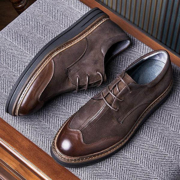 

m thick soft leather british wind and recreational shoes bottom han edition with business men's dress, Black