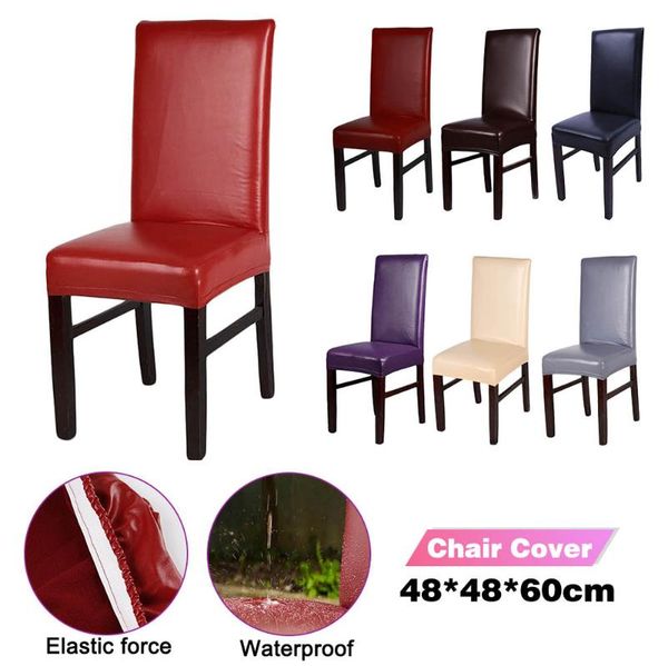 

chair covers pure color cover pu leather fabric material waterproof dining seat el banquet protector